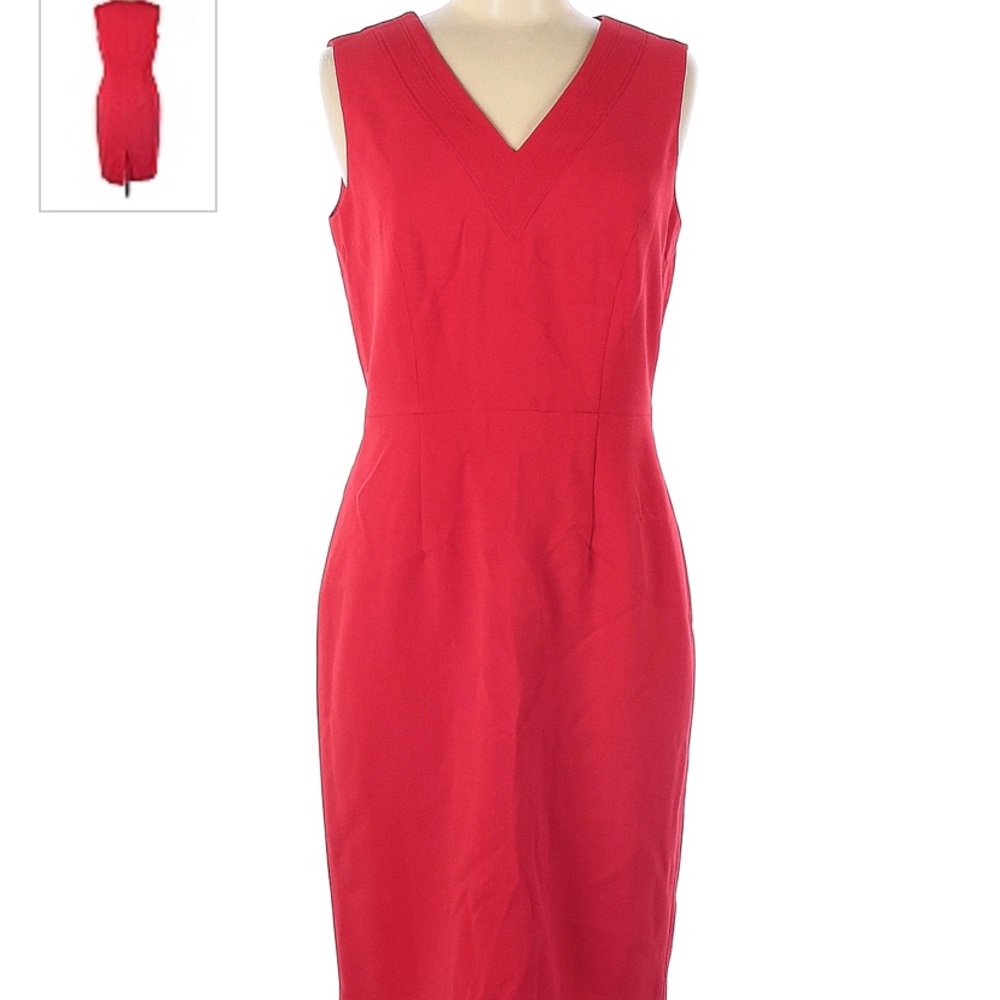 Nine West Red V-Neck Sleeveless Sheath Midi Dress
